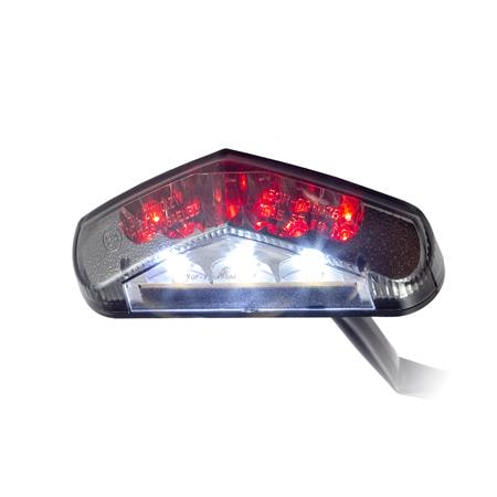 Universal Motorrad LED Rücklicht getönt "Brisk2" mit Kennzeichenbeleuchtung E-geprüft